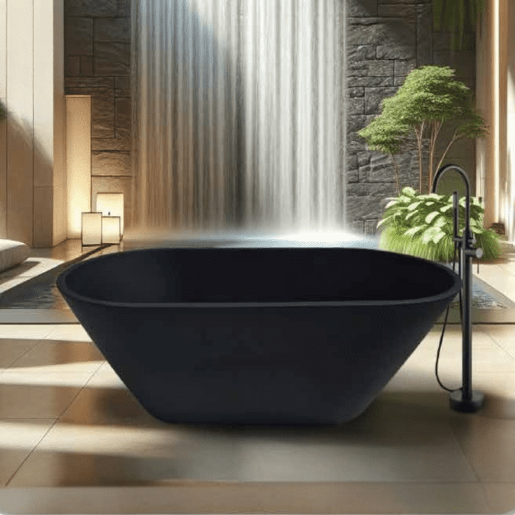 Black acrylic freestanding bathtub